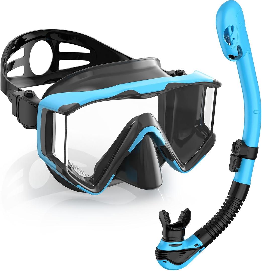 Greatever Snorkel Set Pano 3 Window Snorkel Mask Adult, Panoramic Wide View, Anti-Fog Scuba Diving Mask, Anti-Leak Snorkel Goggles Dry Top Snorkel, Professional Snorkeling Gear for Adults (Black SkyBlue) Greatever Snorkel Set Pano 3 Window Snorkel Mask Adult, Panoramic Wide View, Anti-Fog Scuba Diving Mask, Anti-Leak Snorkel Goggles Dry Top Snorkel, Professional Snorkeling Gear for Adults (Black SkyBlue)