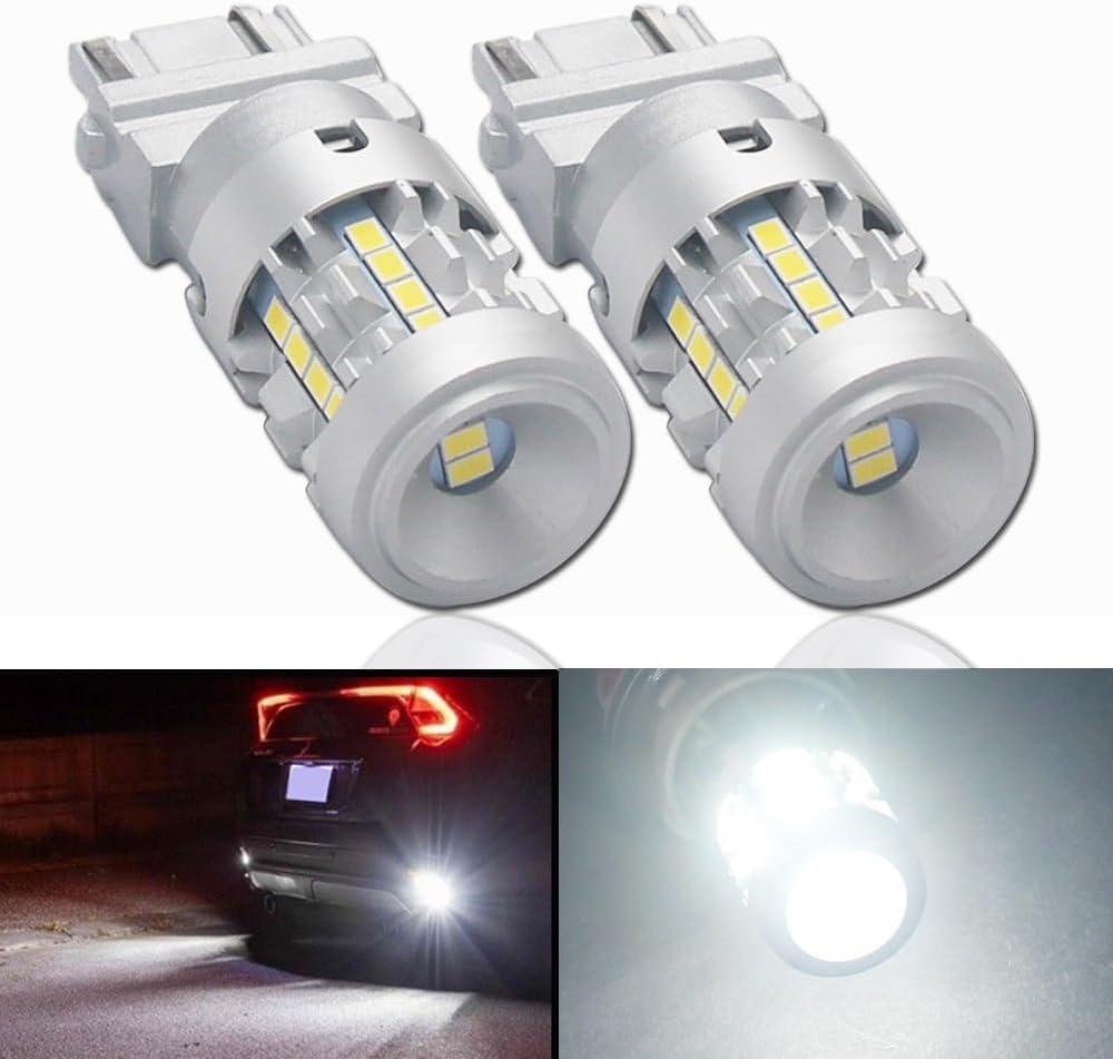 T25 P27/7W 3157 LED Bulbs White 6000K Built in Resistor with 6000LM Extremely Bright for Car Side Marker Brake Reverse Backup Daytime Running Light, 2 Pack