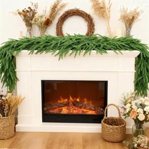 9 FT Artificial Norfolk Pine Garland, Real Touch Dense Faux Greenery Garland for Mantle, Table, Wall, Indoor & Outdoor Christmas Decorations, Christmas Garland