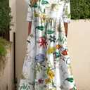Midi Dresses for Women Summer Casual Floral A Line Dress Short Sleeve Loose Fit Vacation Sundress with Pockets XL