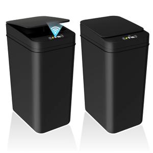 2Pack Bathroom Small Trash Can with Lid, 2.6 Gallon Touchless Automatic Garbage Can Slim Waterproof Motion Sensor Smart Trash Bin for Bedroom, Office, Living Room-Black