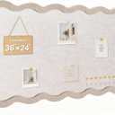 Scalloped Felt Bulletin Board, 36" x 24" Felt Cork Board Alternative for Wall, Foldable Picture Self-Adhesive Boards with Pins Hooks, Vision Boards for Photo Display School Home Office, Oatmeal