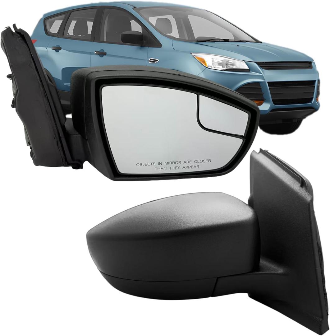 Passenger Side Mirror Compatible With 2013-2016 Ford Escape With Power Glass Manual Folding Texture Black Non-Heated Replace#CJ5Z17682BA