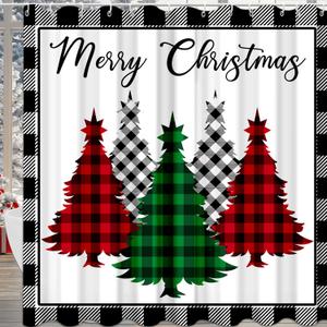 Christmas Shower Curtain for Bathroom, Cute Fabric Xmas Shower Bathtub Window Curtains Sets with 12 Hooks for Kids Waterproof Bathroom Decoration Supplies 72x72in