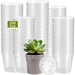 DI QIU REN 200-Count 2" Clear Plant Pots | Reusable Mini Pots with Drainage Holes for Healthier Roots | Perfect Succulent Pots for Seed Starters, Succulents, Cloning & All Indoor/Outdoor Gardening