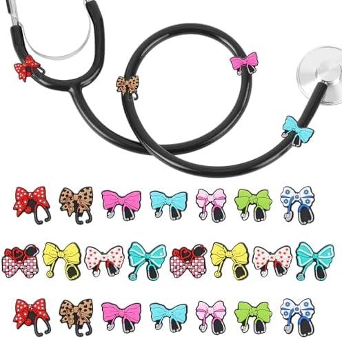 LuneClat Stethoscope Charms Tag for Nurse - 22Pcs Colorful BowknotsTheme Stethoscopes Soft Rubber Pendants for Nurses Doctors PEDS Vet Medical Workers, Gift for Nursing Students