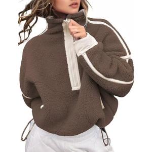 Kumufenc Women's Fleece Sweatshirts Half Zip Pullover Long Sleeve Oversized Workout Crop Tops Hoodie With Pocket Size M