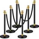 Wesiti Stainless Steel Stanchions Post with 3 Pcs 5 ft Black Velvet Rope, Red Carpet Ropes and Poles Black Crowd Control Barrier Ball Top Stanchions Sand Injection Hollow Base and Velvet Ropes (6 Pcs)