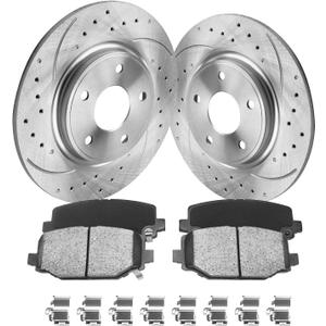 Anpulsero Brake Pads And Rotors Kit Rear Compatible with 2012-2020 Dodge Grand Caravan, Dodge Journey, Automotive Replacement Brake Kits 53069 D1596-8811 Drilled And Slotted Rotors 328mm(12.9in)