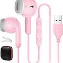 USB Earbuds for PC,Headphones with Microphone for Computer,Wired USB Headset with Mic Audio Control Noise Isolating Stereo Laptop Earphones for Dell for HP Asus for Surface Office Zoom Working Pink