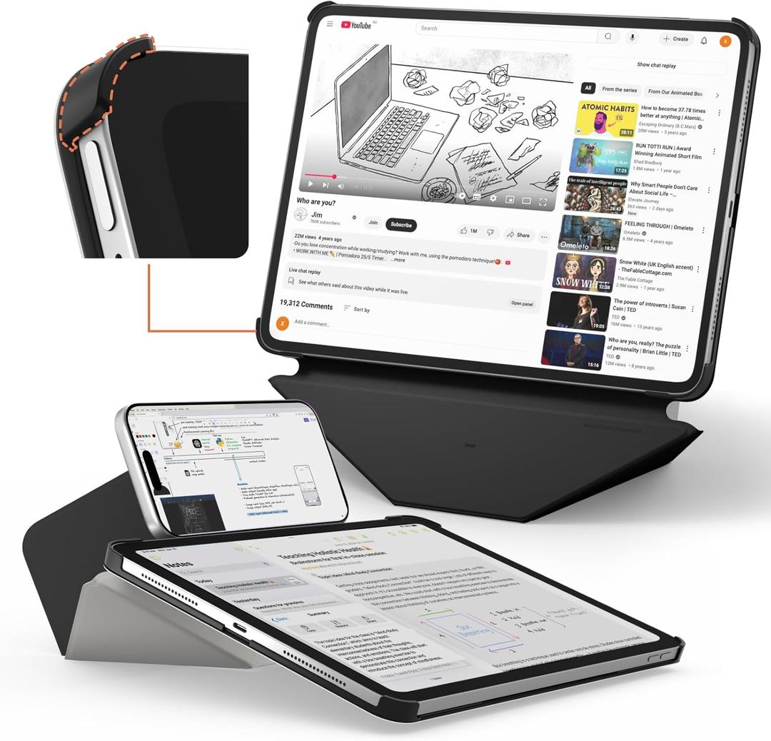 MOFT Dynamic Folio Case for iPad Air 11"(M4 2026/M3 2025/M2 2024)&iPad Air (5th Gen. 2022)/(4th Gen. 2020)-[Reinforced Corner Protection] Magnetic Stand with 20+ Viewing Angles,Misty CovexJet Black