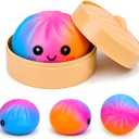 Mystery Colorful Dumpling Squishies with Steamer Box, Soft Stretchy Bao Bun Stress Relief Balls, Sensory Fidget Squeeze Toys for Anxiety Relief, Decompression Desk Toys