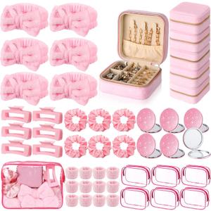 48 Pcs Spa Party Favors Sleepover Slumber Party Velvet Jewelry Box Headband Scrunchies Hair Clip Travel Jewelry Box Organizer Mirror for Women Bridesmaid Bachelor