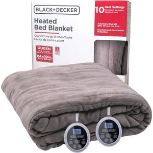 BLACK+DECKER Heated Blanket Electric Queen, Micro Plush Electric Blanket, Heating Blanket with 10 Heating Levels, 10H Timer, Auto Shutoff, Dual Zone Heating, Fast Heating (84x90 inches, Grey)