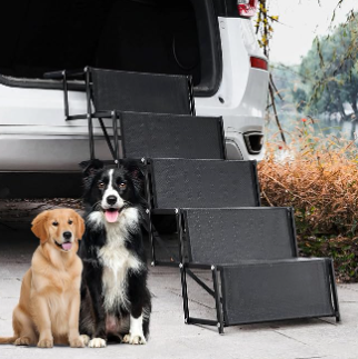 Dog Car Ramp - Portable 5-Step Aluminum Dog Stairs with Non-Slip Surface, Supports up to 250 lbs,17.3" Wide Foldable Dog Steps for Cars, SUVs, High Beds, and Trucks