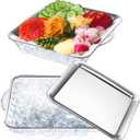 Baderke 2 Sets 9" Chilled Serving Tray for Parties with Compartments Square Ice Chilled Charcuterie Party Platter Serving Cold Dish for Shrimp Fruit Seafood Vegetable Appetizer Dish (Natural)