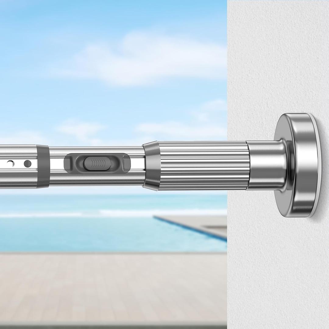 Tension Curtain Rod 41-146" Heavy Duty No Drilling Adjustable Silver, 1.26" | Corrosion-Resistant, Fits Windows & Patio Doors & Bathroom, Secure Non-Slip Hold
