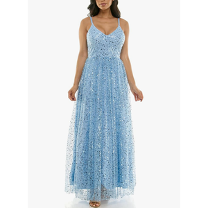 Women's Sleeveless Embellished V Neck Lace Back Tulle Gown Size 3/4