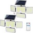 JACKYLED Solar Lights for Outside, 304 LED 8500K Motion Sensor Outdoor Light, 4 Adjustable Heads 3 Mode Solar Flood Lights, IP65 Waterproof LED Security Lights for Yard Patio Wall (2 Pack) (Standard-1800mAh)