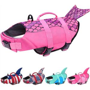 Malier Dog Life Jacket, Ripstop Dog Life Vest with High Buoyancy for Swimming Boating, High Visibility Shark Puupy Lifesaver for Small Medium Large Dogs (Pink #1, X-Large)