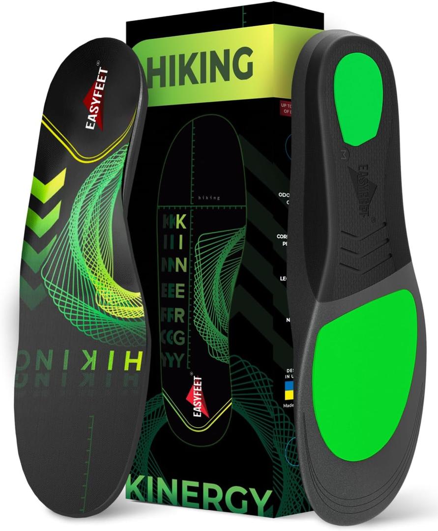 Hiking Boot Insoles Men Women - Arch Support Inserts - Cushioned Hike Orthopedic Insoles - Man Women Shoe Inserts - Running Sports Fitness Walking Soles (M (Men 9-10.5/Women 10-11.5), Lime)