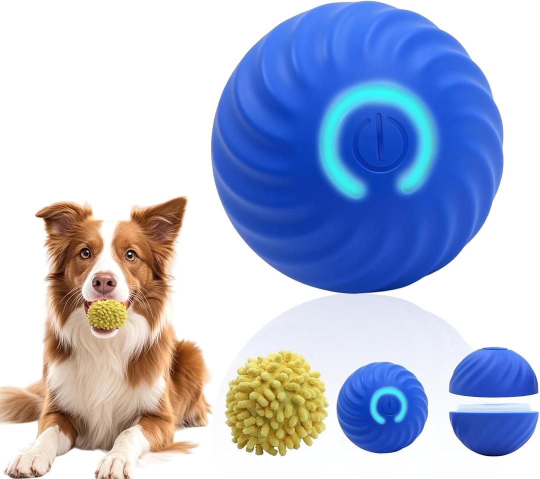 Interactive Dog Ball Toys - For Smart Small Medium Dog Toys to Keep Them Busy with 2 Cover, Automatic Rolling and Jumping Pet Balls Ball for Dogs, Pet Interactive Toy Balls - Rechargeable, Blue