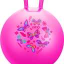 PlayZap Hopper Ball for Kids 3-8,18 Inch Pink Bouncy Ball with Handle, Inflatable Hippity Hop Bounce Hopping Toys Indoor Outdoor for Boys Girls Gifts, Butterfly