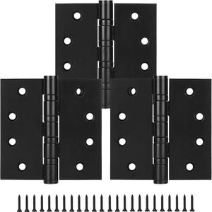 4" Ball Bearing Door Hinges with Square Corner, 3 Pack 4.0 x 4.0 Inches Stainless Steel Door Hinges Heavy Duty Hinges with 3mm Thickness, Black