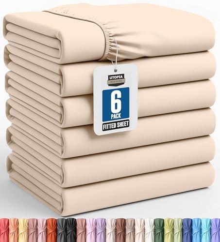 Utopia Bedding Queen Fitted Sheets - Bulk Pack of 6 Bottom Sheets - Soft Brushed Microfiber - Deep Pockets - Shrinkage & Fade Resistant - Easy Care (Beige)