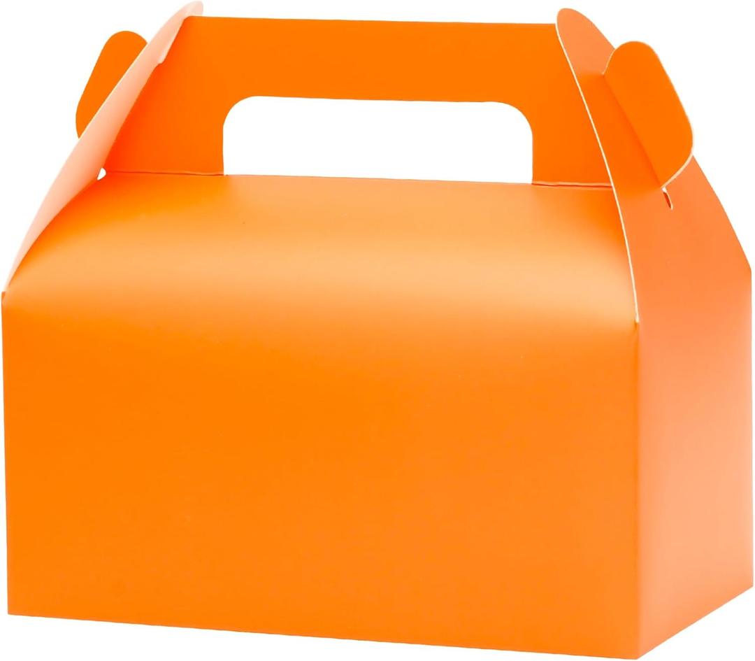 UnicoPak 30 Pack Orange Party Favor Bag Boxes, Gable Gift Boxes for Candies Treats Goodies Cookies, Ideal for Orange Party Favors, Themed Birthday Party, Valentine's Day, 6.5x3.5x3.5 Inches