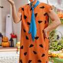 Halloween Cavemen Cosplay Costume for Men Adult Halloween Party Funny Simple Orange Tunic Outfits
 L