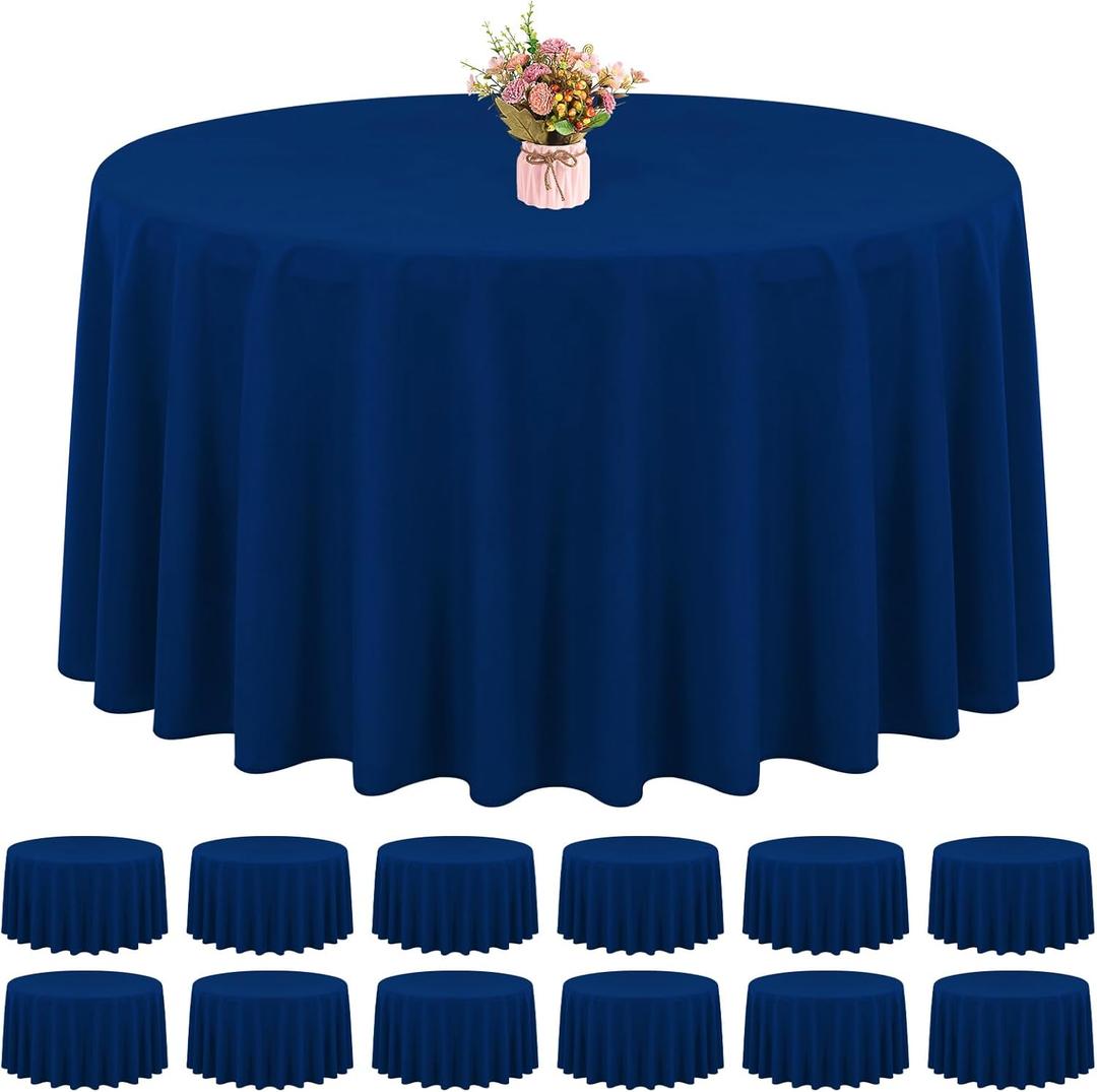 12 Pack Round Tablecloths - 120 Inch, Navy Blue Polyester Table Cover for Round Table, Stain and Wrinkle Resistant Washable Fabric Tablecloth, Polyester Tablecloth for Wedding Banquet Parties