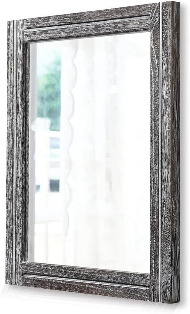 AAZZKANG Rustic Mirror Wood Framed Wall Mirrors Large 20"x16" Rectangle Decorative for Bedroom Bathroom Farmhouse Living Room Home Entryway (Dark Gray) AAZZKANG Rustic Mirror Wood Framed Wall Mirrors Large 20"x16" Rectangle Decorative for Bedroom Bathroom Farmhouse Living Room Home Entryway (Dark Gray)