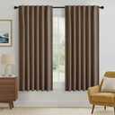 RYB HOME Brown 100% Blackout Curtains 63 inch Long, Light Blacking & Thermal Insulated Linen Curtains for Nursery/Bedroom/Boys'Room, Back Tab & Rod Pocket Window Treatment, W52 x L63, 2 Panels