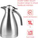 34 oz Food-grade Stainless Steel Thermal Carafe/Double Walled Vacuum Insulated Coffee Pot with Press Button Top, 12+ Hrs Heat&Cold Retention for Coffee,Tea,Beverage etc (1.0L)