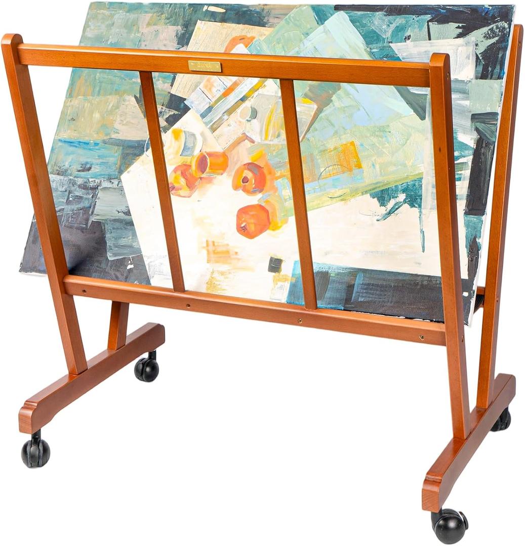 DJAR Art Canvas Storage Rack, Beech Wood Rolling Cart with 4 Caster Wheels, Upgrade