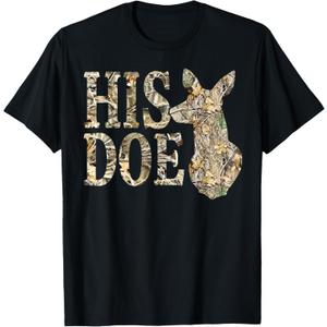 Retro His Doe Camo Deer Hunting Camouflage Matching Couple T-Shirt, Size Ladies XL