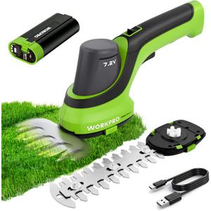 WORKPRO 7.2V Handheld Grass Trimmer, 2-in-1 Cordless Hedge Trimmer & Grass Shears with 2Ah Battery, Small Bush & Shrub Trimmer for Lawn Edging, Garden, Yard & Hedge Trimming,  Handheld Grass Shear