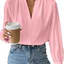 EVALESS Work Blouses for Women Long Sleeve Blouses Business Spring Top Womens V Neck Office Shirts (XL)