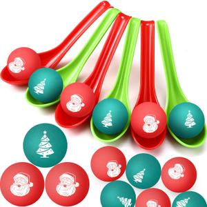 48 Pack Christmas Game for Family Party Spoon Relay Race Set Christmas Tree Santa Snowman Reindeer Ball and Spoon Race Game for Indoor Outdoor Holiday Party Gift(Tree, Santa)