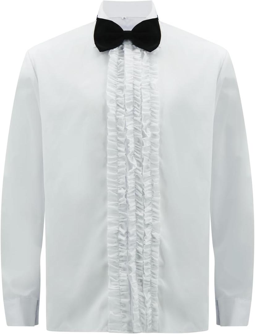 Harry and Lloyd Dumb Ruffled Tuxedo Shirts Dumber 90s Prom Retro Shirts with BowTie Halloween Cosplay for Men (Large)