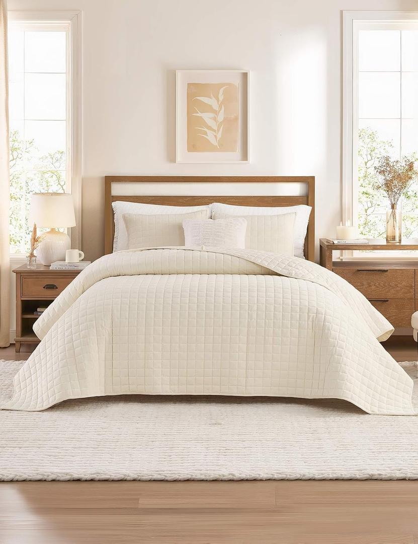 YnM Velvet Weighted Blanket, Ultra-Soft Heavy Bed Blankets, Heavy Weight Big Comforter, Oversized Bedspread & Home Decor Piece for All Season (Cream White, 90"x90" 15lbs, Full/Queen)