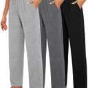 Huukeay 3 Pack Women's Lounge Pants, Cozy Wide Leg Lounge Slacks with Pockets Loose Flowy Yoga Sweatpant Workout Comfy Jogger, Size: M