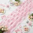 4 Pcs Pink Bow Table Runners 29 x 70 Inch Pink Tulle Lace Table Runner Coquette Bow Tablecover for Wedding Birthday Baby Shower Valentine's Home Decor