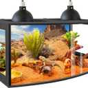 PROLEE Bearded Dragon Tank, Curved Reptile Enclosure with 3-Side Clear Acrylic Panels, Spacious Lizard Tank with Metal Mesh Top and Lockable Door for Reptile Habitat (Black, 32" Length,34 Gallons)