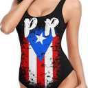 Puerto Rico Pr Flag Women's One Piece Swimsuits Low Back Bathing Suit Bikini Swimwear White (Black, XL)
