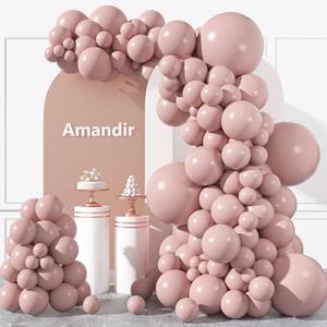 Amandir 153pcs Dusty Pink Balloons Arch Garland Kit Different Sizes 18 12 10 5 Inch Rose Boho Blush Lilac Pink Latex Balloon for Princess Birthday Wedding Anniversary Bachelorette Party Decorations