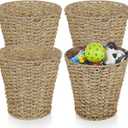 Hushee 4 Pcs Seagrass Waste Basket 3 Gallons Wicker Waste Basket Woven Rattan Trash Can Boho Wicker Garbage Can for Bathroom Bedroom Kitchen Offices Home, Brown