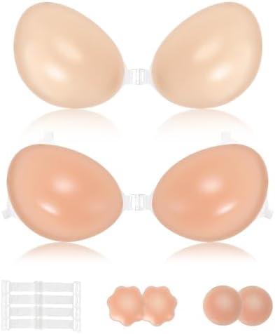 Ovlospa Sticky Push Up Bra for Women,Adhesive Invisible Silicone Lift Bra with Reusable Nipple Covers for Backless Dress, Size B cup