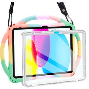 TOPESCT Kids Case for 11" iPad (A16) 11th Gen 2025,10.9" iPad 10th Gen 2022 - Made of Kid-Friendly Silicone, with Built-in Screen Protector, Shockproof Handle Stand Case (Rainbow)